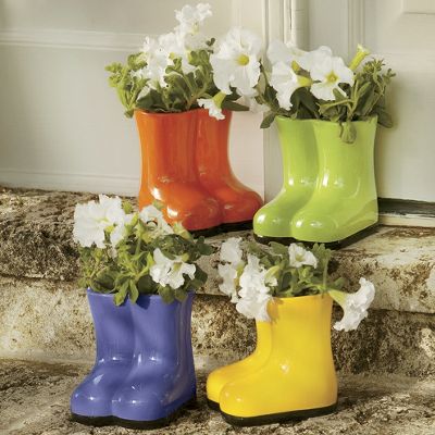 boot planter planters garden boots flower ceramic pair countrydoor