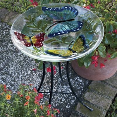 Glass Birdbath with...