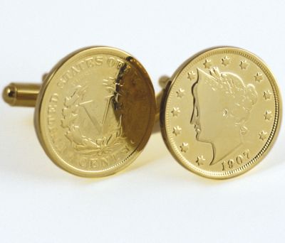 Gold-layered Liberty Nickel Cufflinks