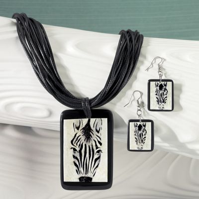 Zebra Necklace and Earring Set