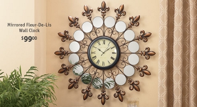 Mirrored Fleur-De-Lis Wall Clock