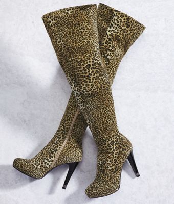 leopard crawl knee high platform creeper boots