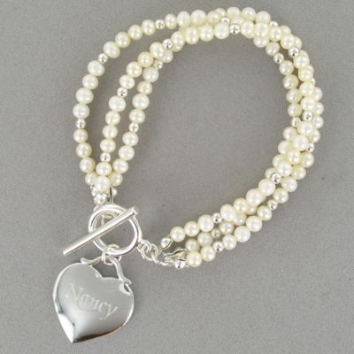Personalized Heart Charm/Freshwater Pearl Bracelet from Seventh Avenue ...